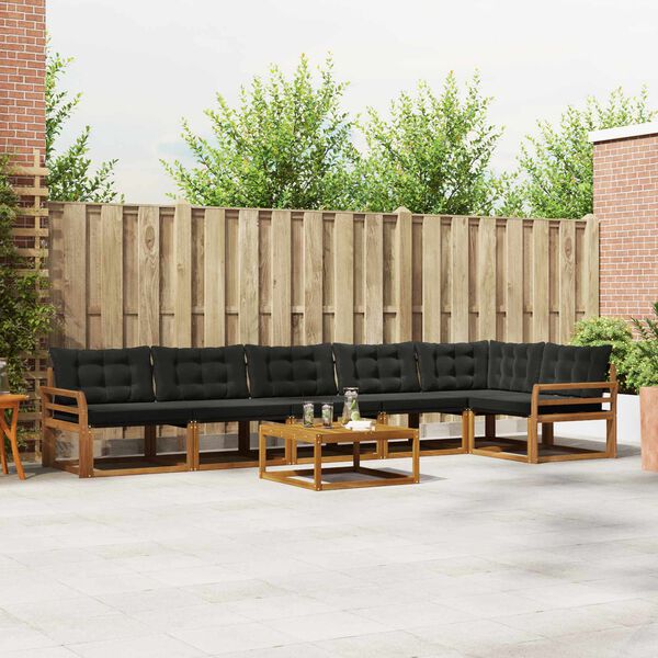 vidaXL Set de canapele de exterior cu pernă 7 pcs Natural și Negru