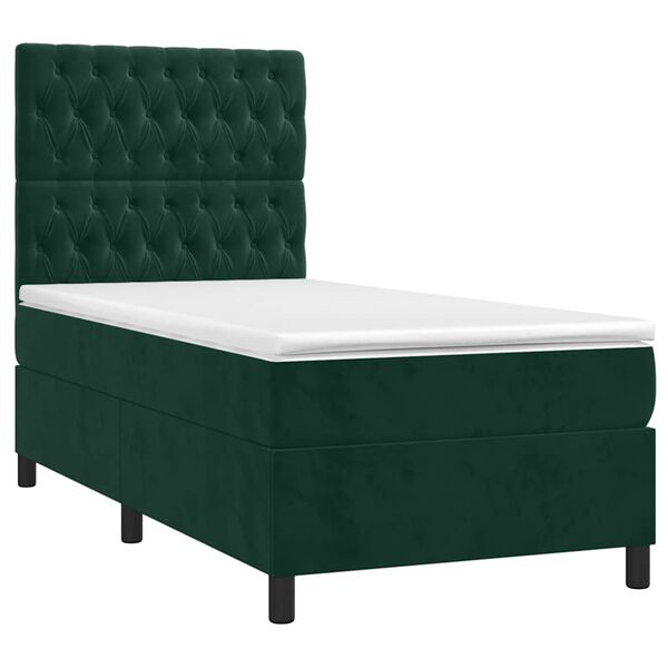 vidaXL Pat box spring cu saltea, verde &icirc;nchis, 100x200 cm, catifea