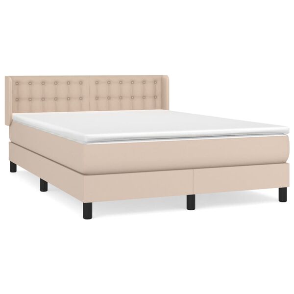 vidaXL Pat box spring cu saltea, cappuccino, 140x190cm piele ecologică