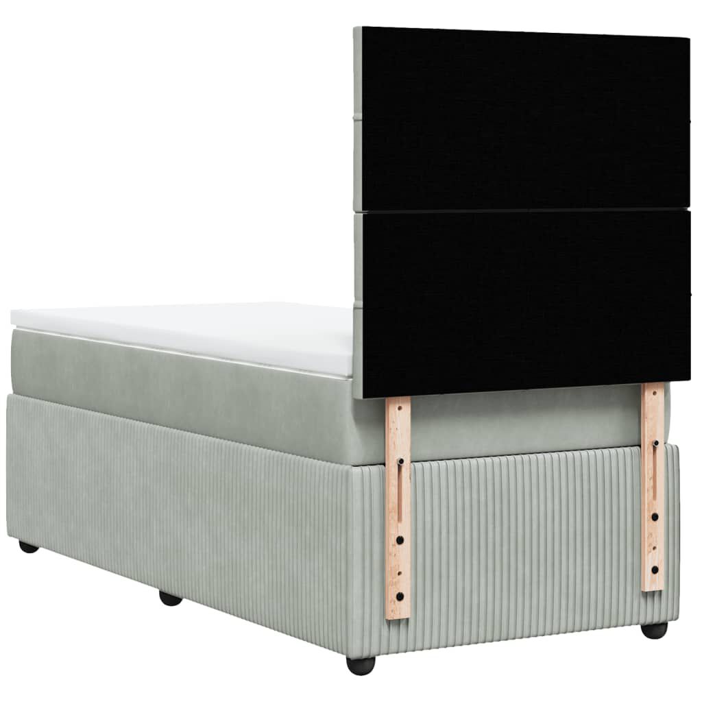 vidaXL Pat box spring cu saltea, gri deschis, 90x190 cm, catifea ...