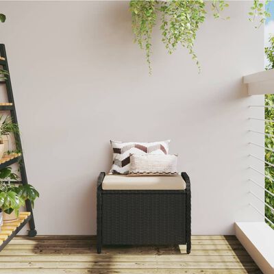 vidaXL Taburet de grădină cu pernă, negru, 58x46x46 cm, poliratan