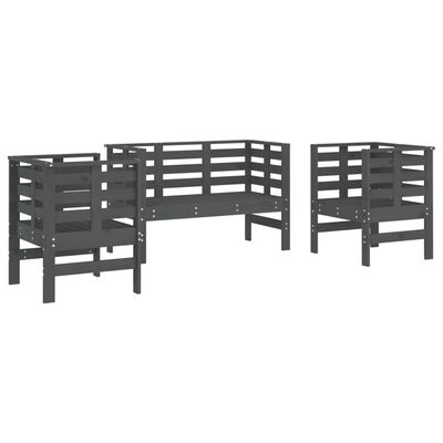 vidaXL Set mobilier de grădină, 3 piese, gri, lemn masiv de pin