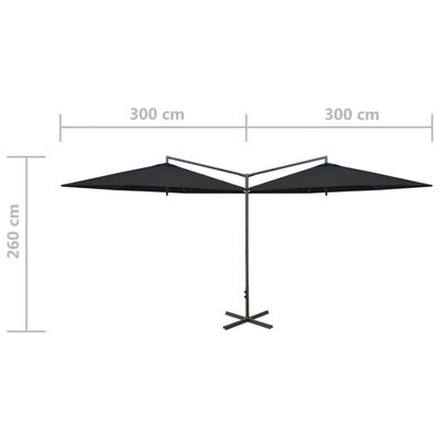 vidaXL Umbrelă de soare dublă cu stâlp din oțel, negru, 600 cm