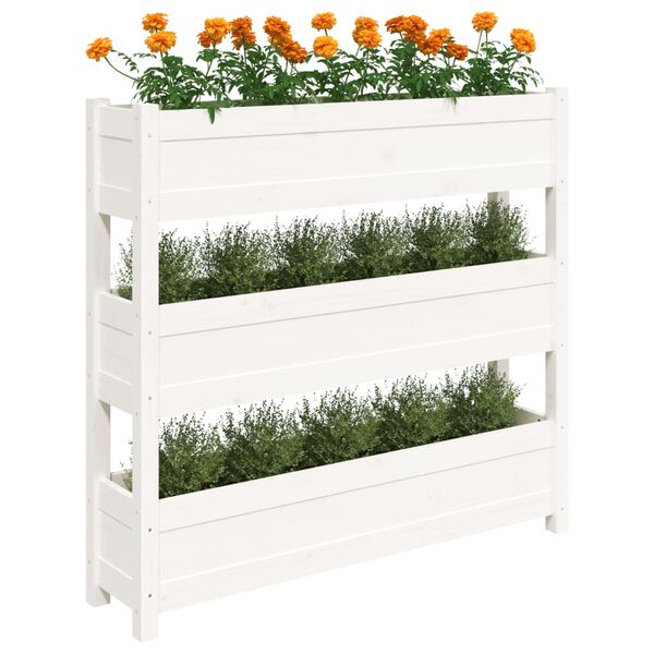 vidaXL Jardinieră, alb, 112x25x104,5 cm, lemn masiv de pin