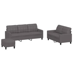 vidaXL Set de canapele cu perne, 3 piese, gri, piele ecologică
