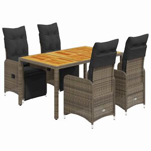vidaXL Set bistro de grădină cu perne, 5 piese, gri, poliratan