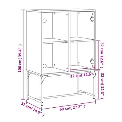 vidaXL Dulap lateral cu uși din sticlă, negru, 69x37x100 cm