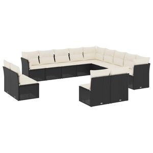 vidaXL Set mobilier de grădină cu perne, 13 piese, negru, poliratan