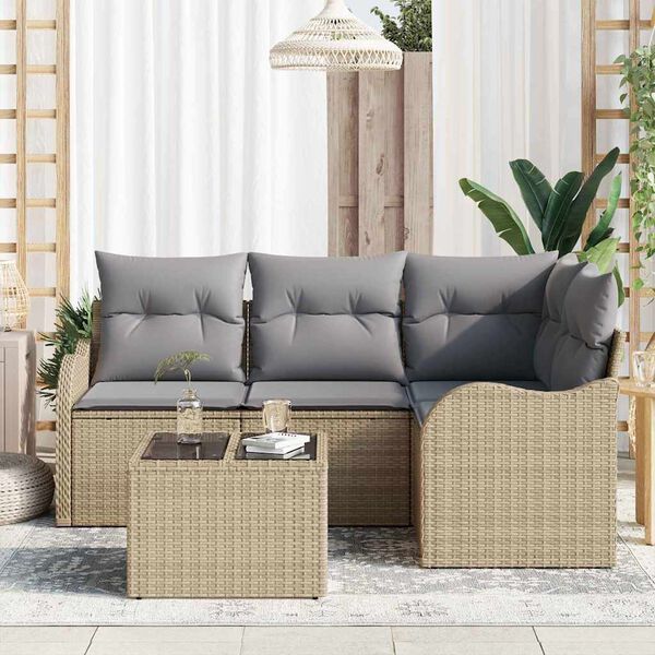 vidaXL Set de canapele pentru grădină cu pernă 5 pcs Bej Rattan poli