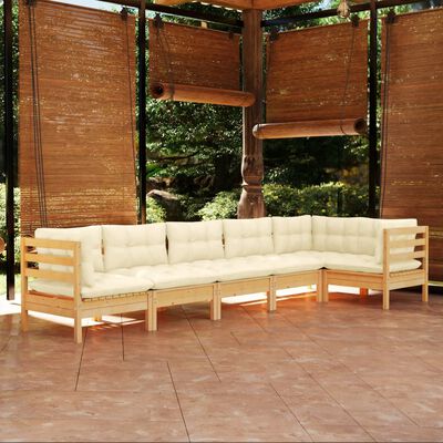 vidaXL Set mobilier grădină cu perne crem, 6 piese, lemn de pin