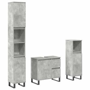 vidaXL Set mobilier de baie, 3 piese, gri beton, lemn compozit