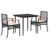 vidaXL Set mobilier de grădină cu perne, 3 piese, negru, poliratan