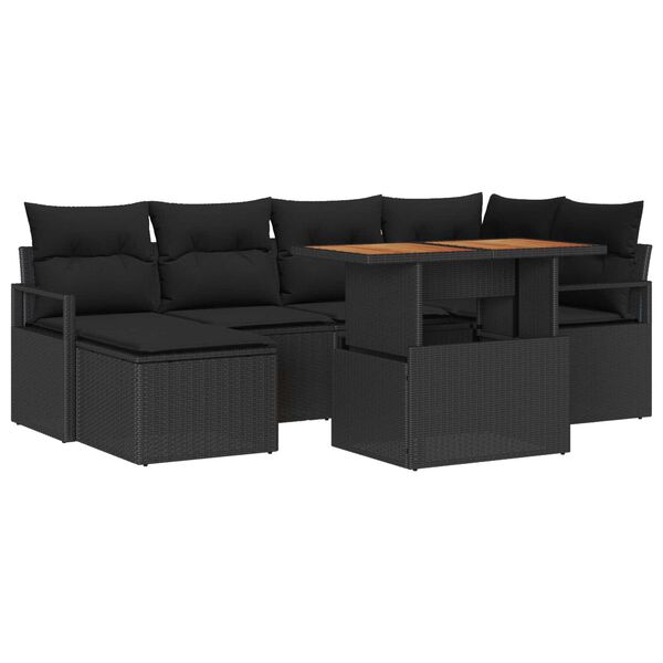 vidaXL Set de canapele pentru grădină 7 pcs Negru Rattan poli