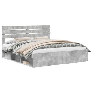 vidaXL Cadru de pat cu headboard Beton 200 x 200 cm Lemn de pin masiv