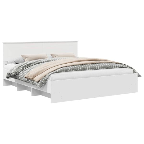 vidaXL Cadru de pat cu headboard Alb 200 x 200 cm Lemn compozit