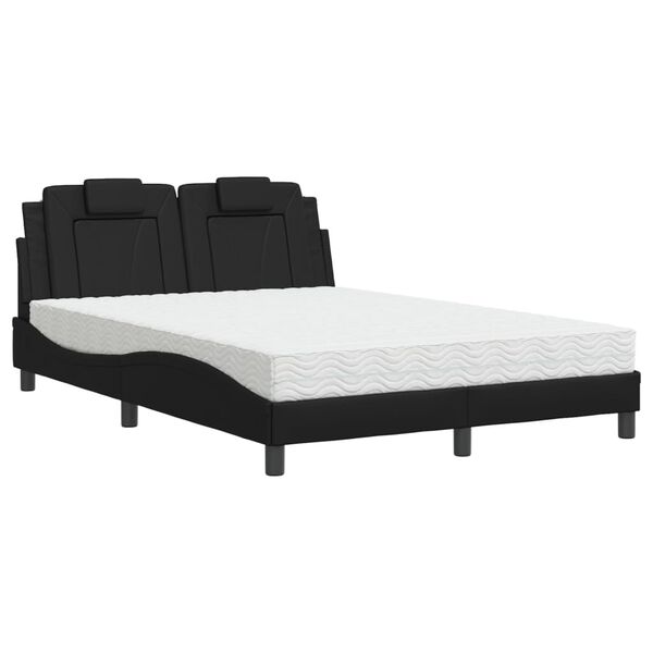 vidaXL Pat, Viana, cu saltea, negru, 140x190 cm, piele ecologică
