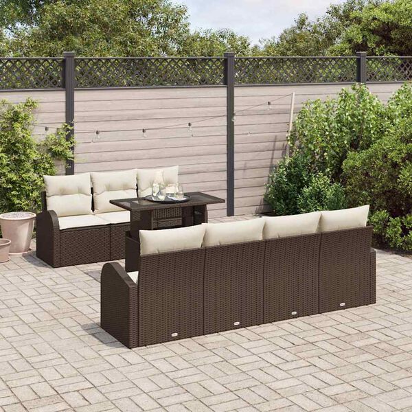 vidaXL Set de canapele pentru grădină cu pernă 8 pcs Maro Poli Rattan