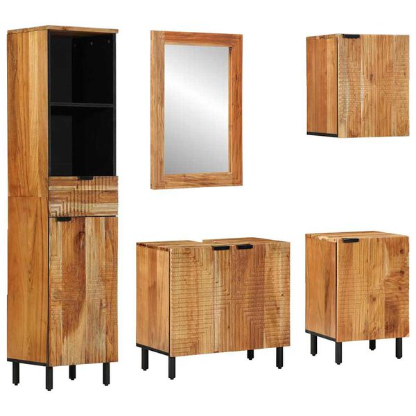 vidaXL Set de mobilier pentru baie 5 pcs Maro lemn masiv de acacia