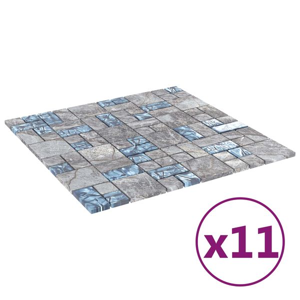 vidaXL Plăci mozaic 11 pcs Gri și Albastru 50 x 50 cm Sticlă