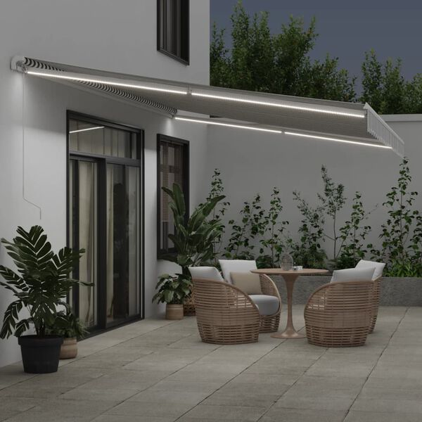 vidaXL Copertină retractabilă manual cu LED, antracit/alb, 600x350 cm