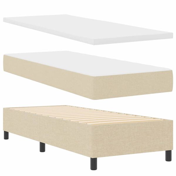 vidaXL Pat cu arcuri cu saltea cu headboard Crem 80 x 200 cm țesătură