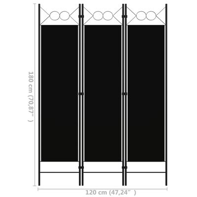 vidaXL Paravan de cameră cu 3 panouri, negru, 120 x 180 cm