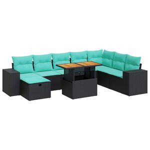 vidaXL Set mobilier grădină perne 9 piese negru poliratan/lemn acacia