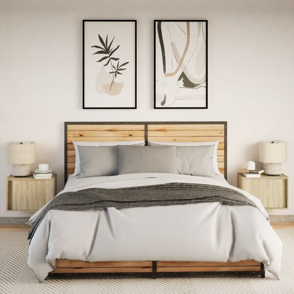 vidaXL Noptiere montate pe perete cu lumini LED, 2 buc., stejar sonoma