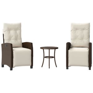 vidaXL Set bistro cu perne, 3 piese, maro, poliratan