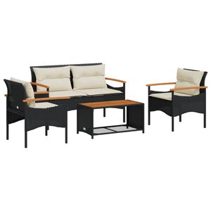 vidaXL Set mobilier de grădină cu perne, 4 piese, negru, poliratan
