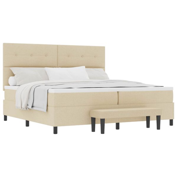 vidaXL Pat cu arcuri cu saltea cu headboard Crem 200 x 200 cm țesătură