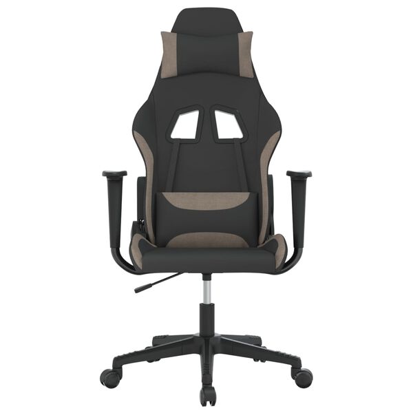 vidaXL Scaun de gaming cu masaj, negru și taupe, material textil