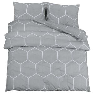 vidaXL Set cu husă de pilotă, gri și alb, 200x200 cm, bumbac