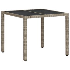 vidaXL Masă de grădină cu blat din sticlă, gri, 90x90x75 cm, poliratan