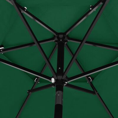 vidaXL Umbrelă de soare 3 niveluri, stâlp de aluminiu, verde, 2,5 m