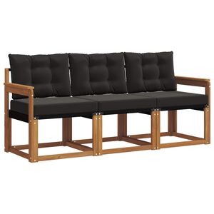 vidaXL Set de canapele de exterior cu pernă 3 pcs Natural și Negru