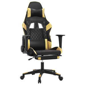 vidaXL Scaun de gaming cu suport picioare negru/auriu, piele ecologică