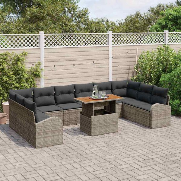 vidaXL Set de canapele pentru grădină 11 pcs Gri Rattan poli