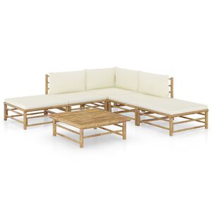 vidaXL Set mobilier de grădină cu perne alb crem, 6 piese, bambus