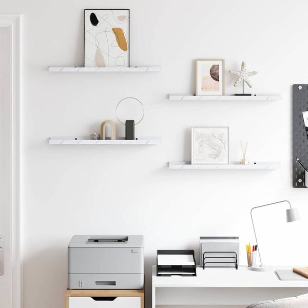 vidaXL Raft de perete 4 pcs Marmură albă 60 x 9 x 3 cm Lemn compozit