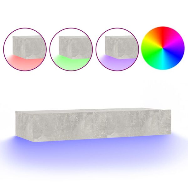 vidaXL Comodă TV cu lumini LED, gri beton, 90x35x15,5 cm