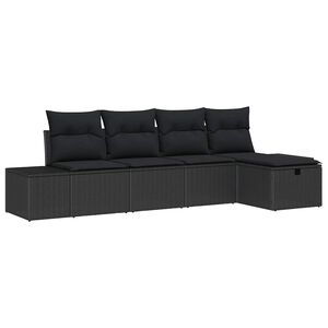 vidaXL Set de canapele pentru grădină cu pernă 5 pcs Negru poliratan