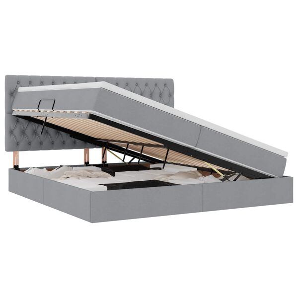 vidaXL Pat cu saltea și LED cu led Gri deschis 200 x 200 cm Poliester