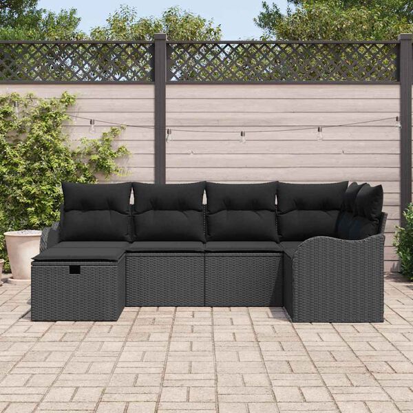 vidaXL Set de canapele pentru grădină cu pernă 6 pcs Negru Rattan poli