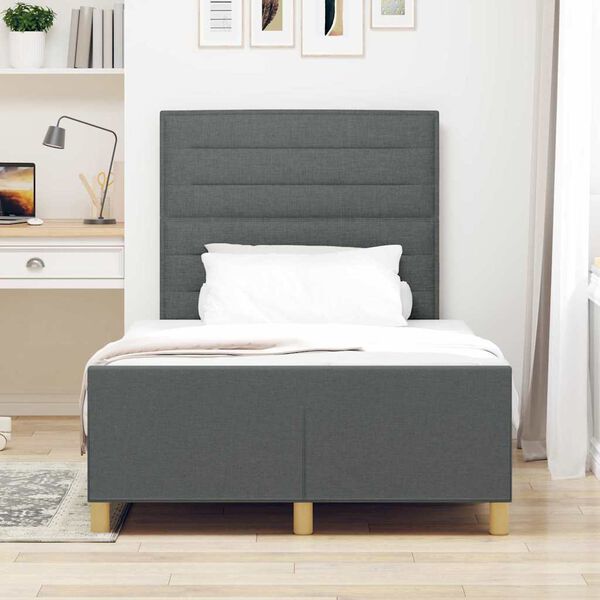 vidaXL Cadru de pat cu headboard Gri &icirc;nchis 120 x 200 cm țesătură
