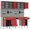 vidaXL Dulap de lucru cu sertar 10 pcs Roșu Lemn ingineresc și oțel