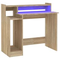 vidaXL Birou cu lumini LED, stejar sonoma, 97x90x45 cm, lemn compozit