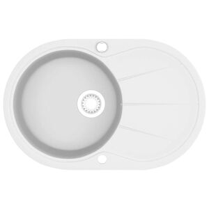 vidaXL Chiuvetă de bucătărie din granit, alb, un bazin, oval