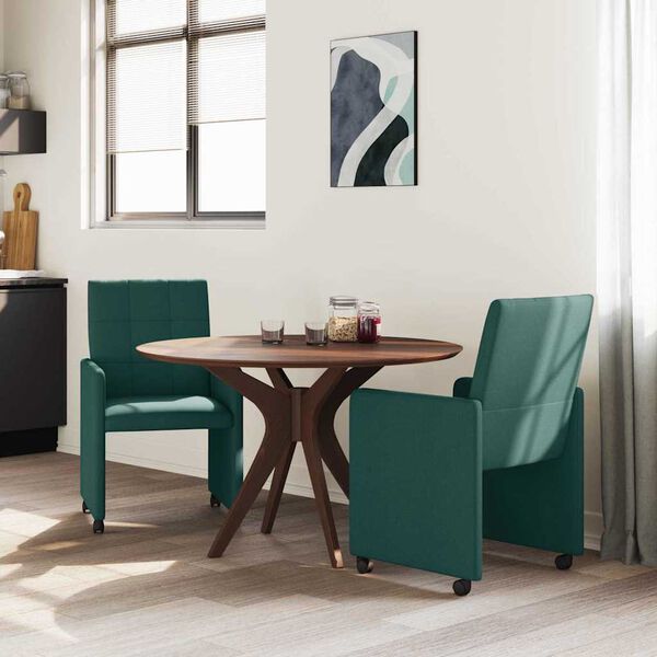 vidaXL Scaune de dining cu roți 2 pcs Verde &icirc;nchis 58 x 65 x 94 cm