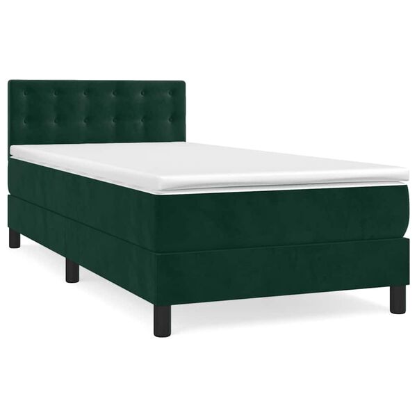 vidaXL Pat box spring cu saltea, verde &icirc;nchis, 90x200 cm, catifea